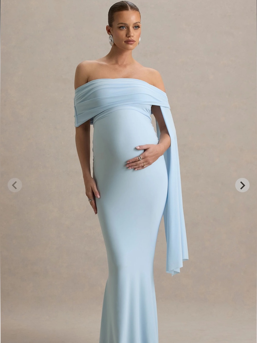 Elegant One-Shoulder Maternity Gown in Light Blue